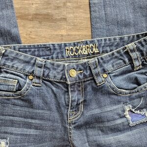 ROCK&ROLL Denim Rival Low Rise Skinny 27x32 Stylish Blue Distressed Women's Jean